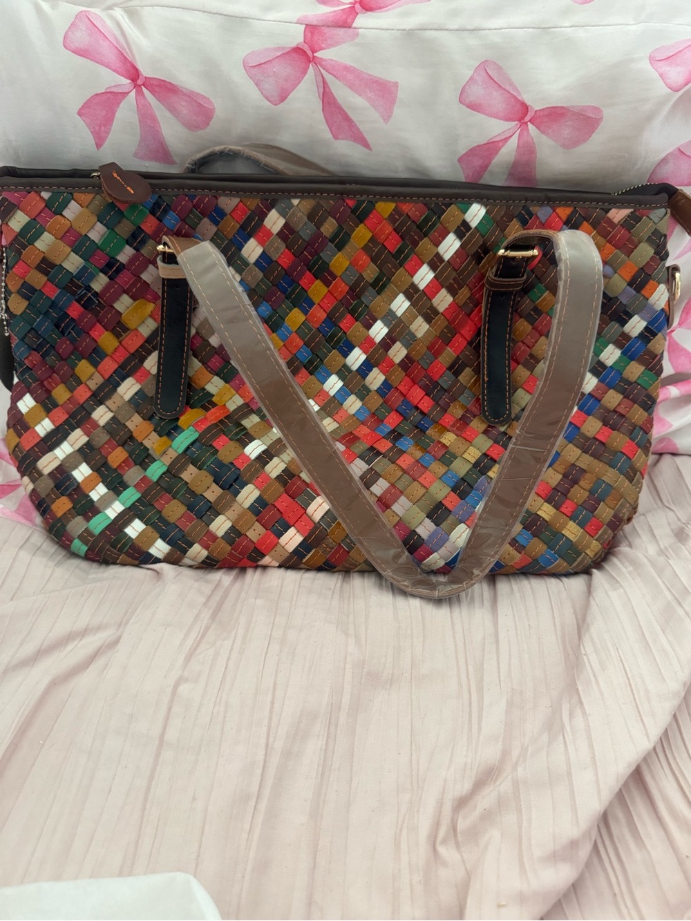 Woven Multicolor Tote Bag - Women's Shoulder Bag